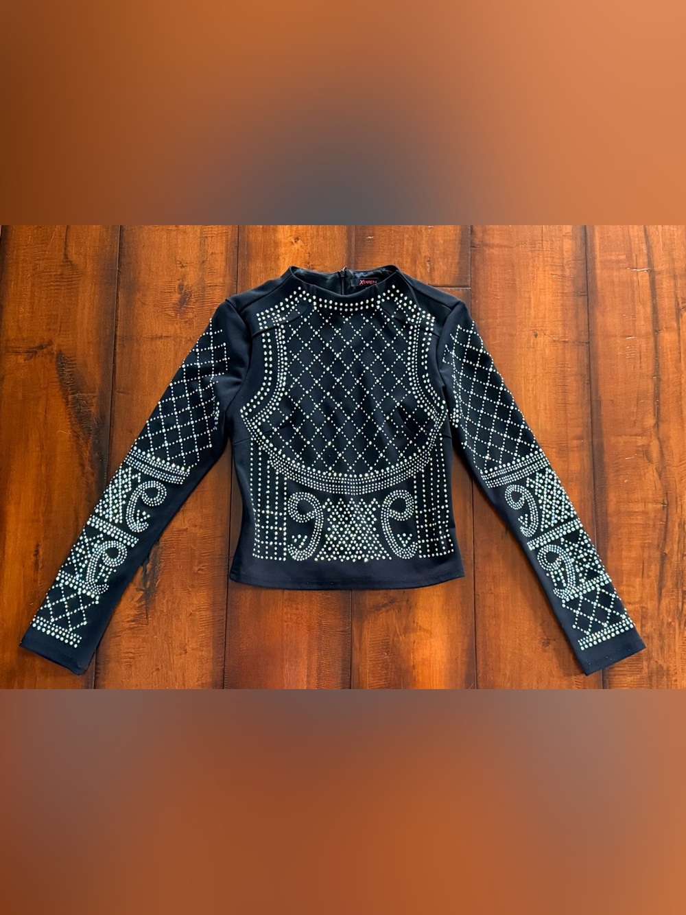 Xtaren Black Top with Iridescent Rhinestones